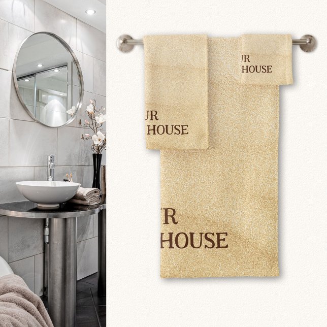 Sandy Beach House Bath Towel Set (Beach house style bathroom towel set featuring a wavy sandy beach design)