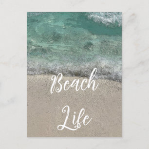 Sandy Beach Life Teal Blue Trendy Artsy Abstract  Postcard