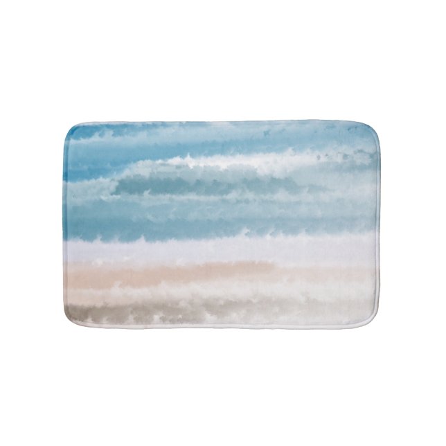 Sandy Beach Ocean Waves Abstract Watercolor Bath Mat (Front)