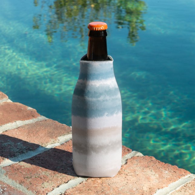 Sandy Beach Ocean Waves Abstract Watercolor Bottle Cooler (In Situ Pool)