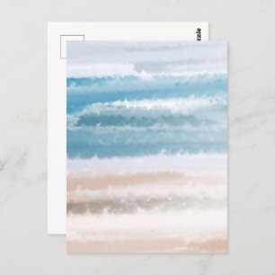 Sandy Beach Ocean Waves Abstract Watercolor Postcard