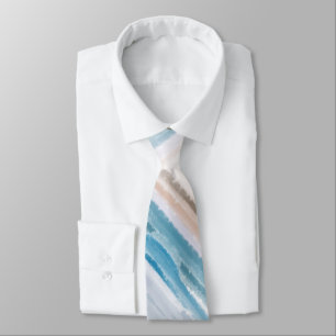 Sandy Beach Ocean Waves Abstract Watercolor Tie