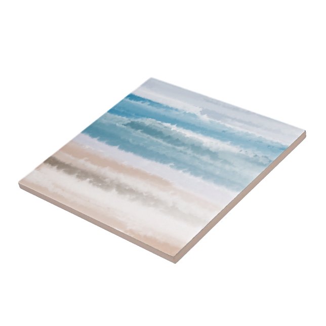 Sandy Beach Ocean Waves Abstract Watercolor Tile (Side)