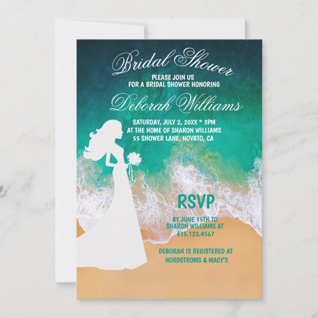 Sandy Beach Ocean Waves Bridal Shower Invitation (Front)