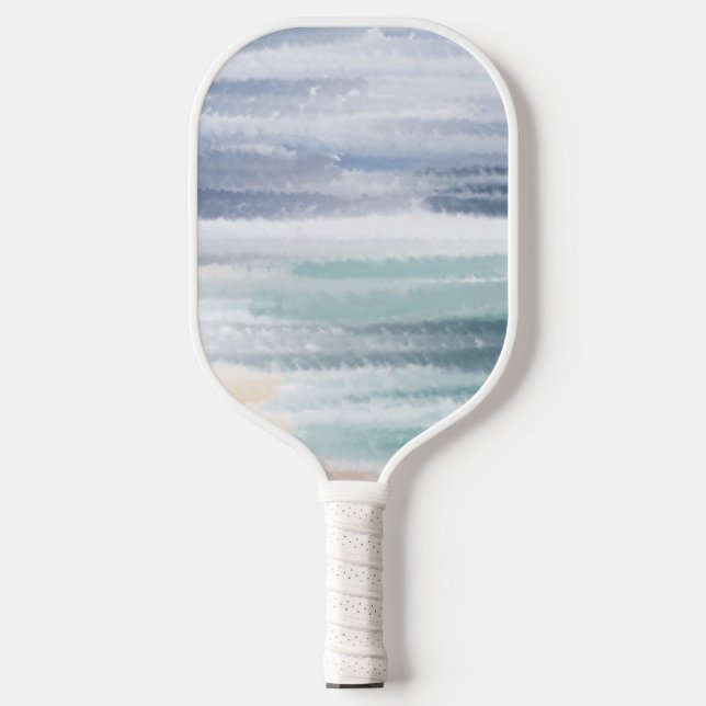 Sandy Beach Ocean Waves Cloudy Sky Abstract Pickleball Paddle (Front)