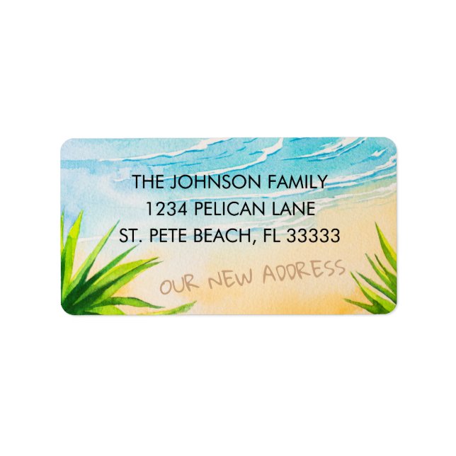 Sandy Beach Ocean Waves New Address Label (Front)