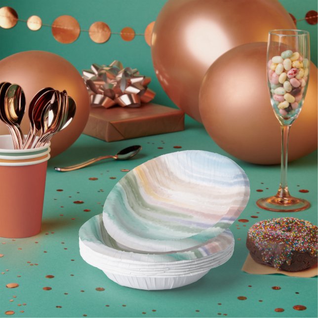 Sandy Beach Ocean Waves Sunset Abstract Watercolor Paper Plate (Multi)