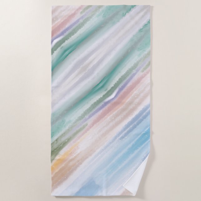 Sandy Beach Ocean Waves Sunset Abstract Watercolor Towel (Front)