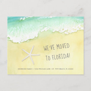 Sandy Beach Ocean Waves We Moved to Florida Announcement Postcard