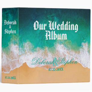 Sandy Beach Ocean Waves Wedding Album Binder