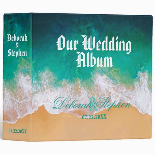 Sandy Beach Ocean Waves Wedding Album Binder (Front/Spine)