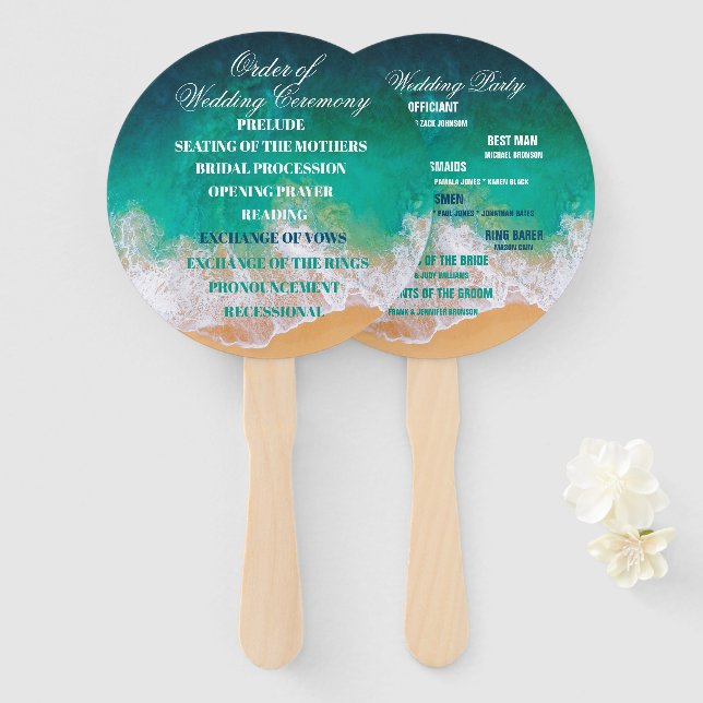 Sandy Beach Ocean Waves Wedding Hand Fan (Front and Back)