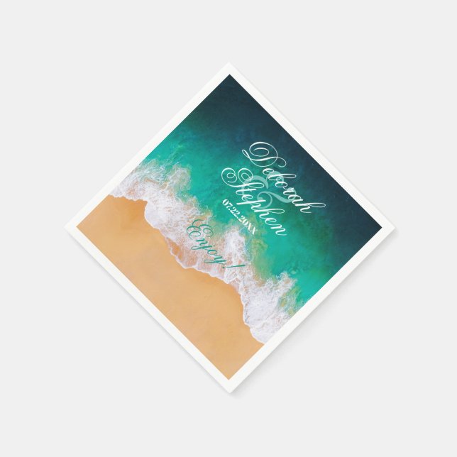 Sandy Beach Ocean Waves Wedding Napkin (Corner)