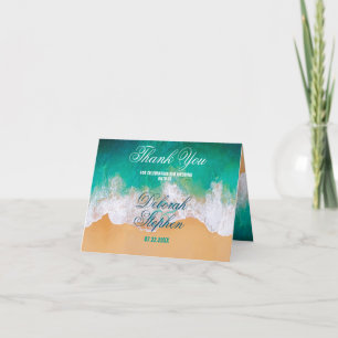Sandy Beach Ocean Waves Wedding Thank You Card