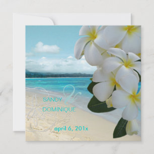 Sandy beach/plumeria destination wedding invitation