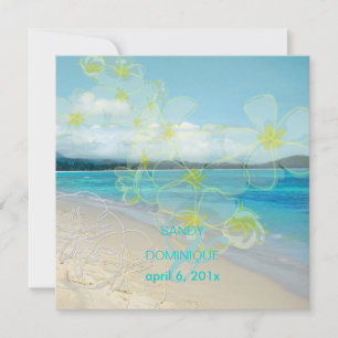 Sandy beach/plumerias destination wedding invitation