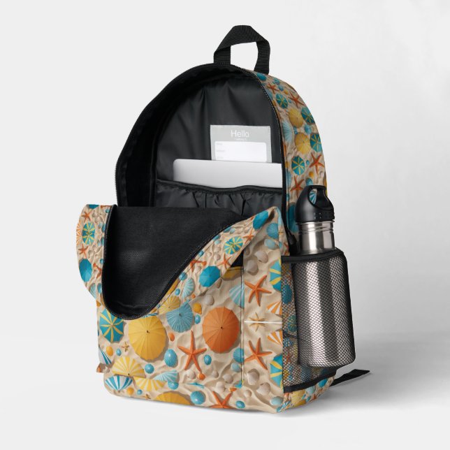 Sandy beach printed backpack (Back Corner Right (Open))