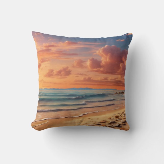 Sandy beach scene throw pillow (Front)