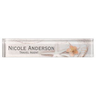 Sandy Beach Sea Shells Hibiscus Personalized Nameplate