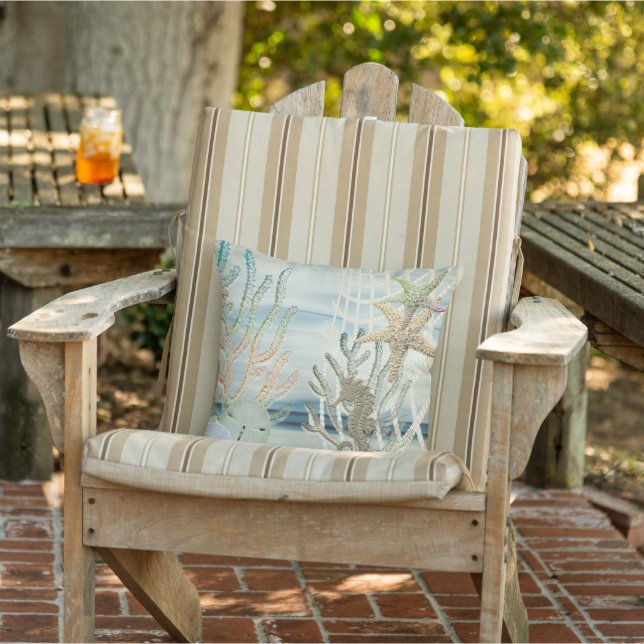 Sandy Beach Seahorse Outdoor Pillow (Chair)