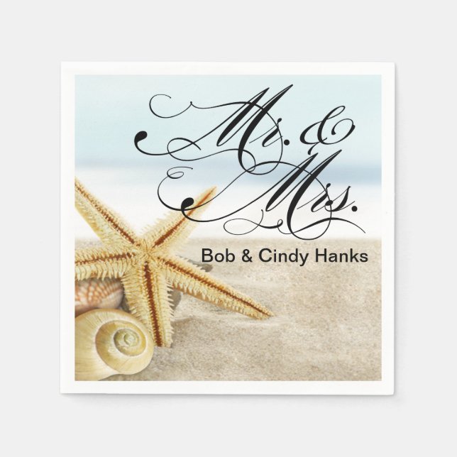 Sandy Beach Starfish Seashells Mr. & Mrs. Napkin (Front)
