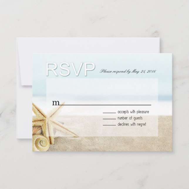 Sandy Beach Starfish Seashells RSVP Card (Front)