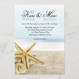 Sandy Beach Starfish Seashells Wedding Invitation