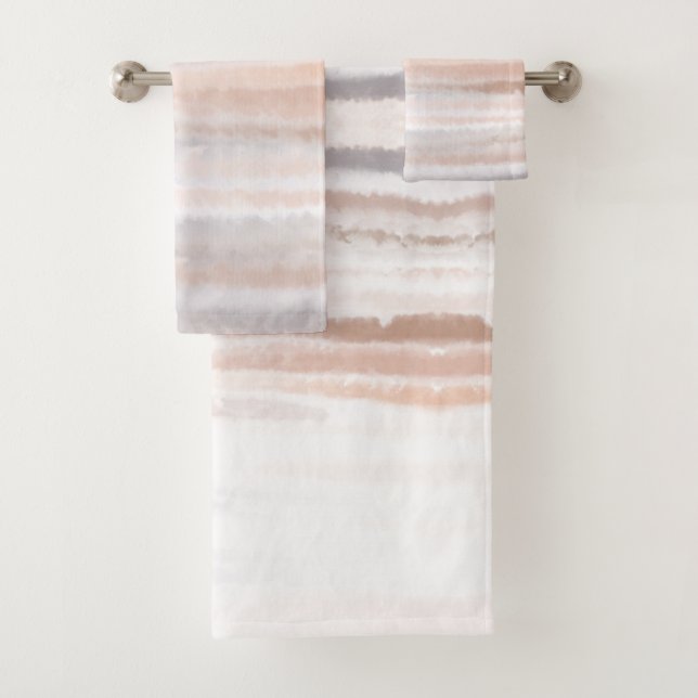 Sandy Beach Summer Tan Abstract Watercolor Bath Towel Set (Insitu)
