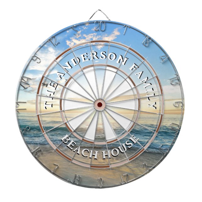 Sandy Beach Sunrise Family Name Beach House Dartboard (Front)