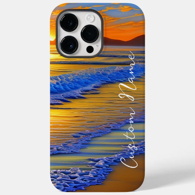 Sandy Beach Sunset with personalized name Case-Mate iPhone Case (Back)