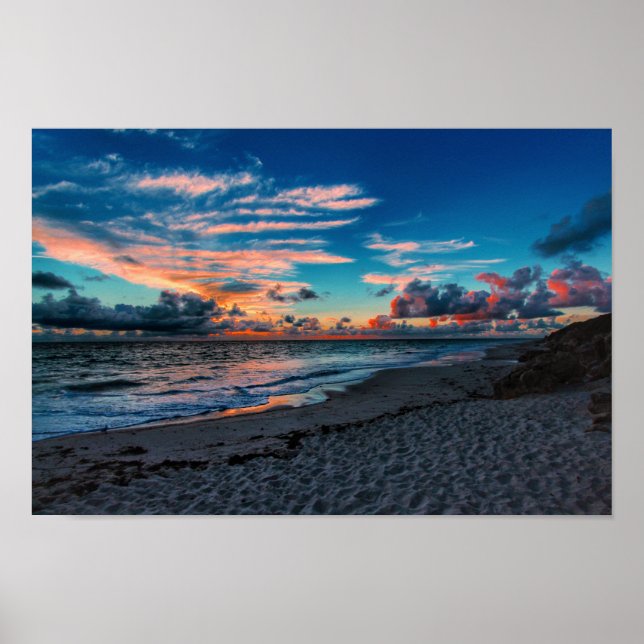 Sandy Beach Tropical Ocean Sunset Poster (Front)