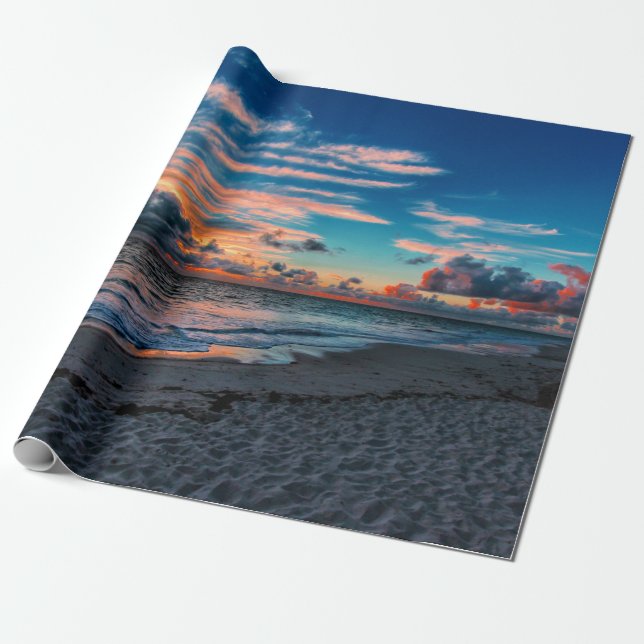 Sandy Beach Tropical Ocean Sunset Wrapping Paper (Unrolled)