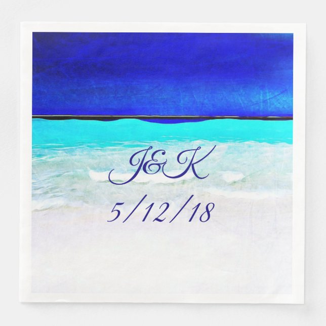 Sandy Beach Watercolor Wedding Dinner Napkins (Front)