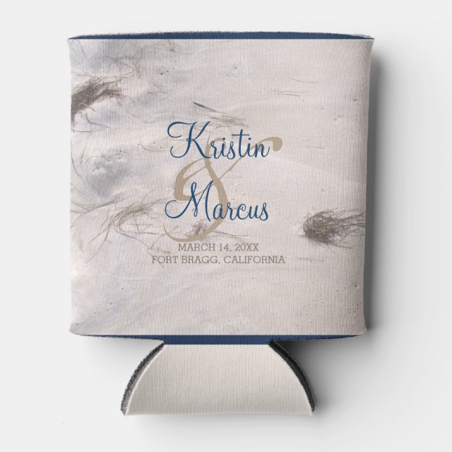 Sandy Beach Wedding Can Cooler (Front)