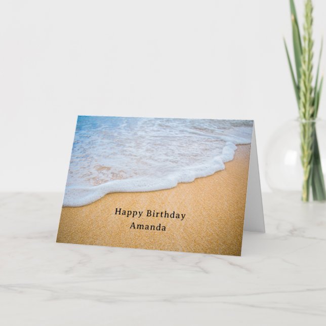 Sandy Beach with Foamy Surf Birthday Card (Front)