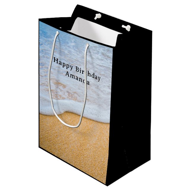 Sandy Beach with Foamy Surf Birthday Medium Gift Bag (Front Angled)