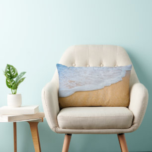 Sandy Beach with Foamy Surf Lumbar Pillow