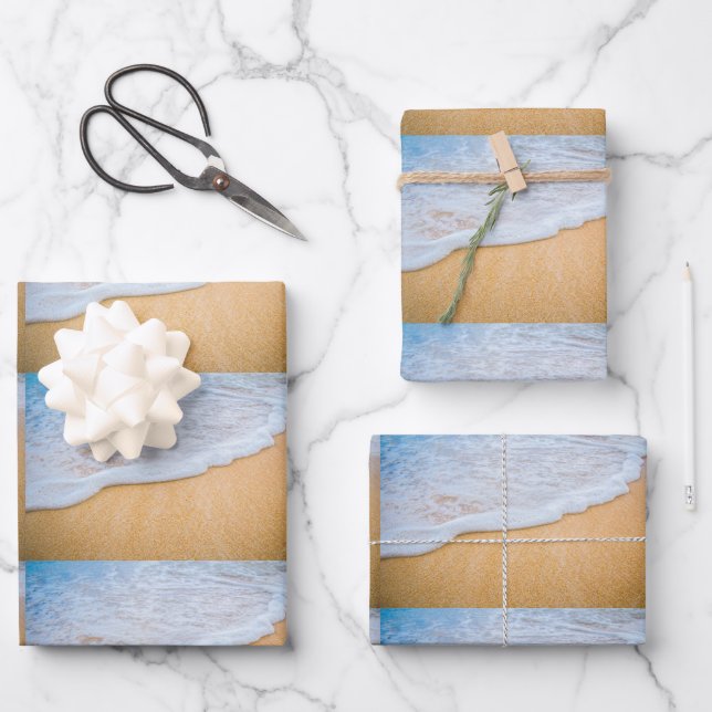 Sandy Beach with Foamy Surf Pattern Wrapping Paper Sheet (Front)