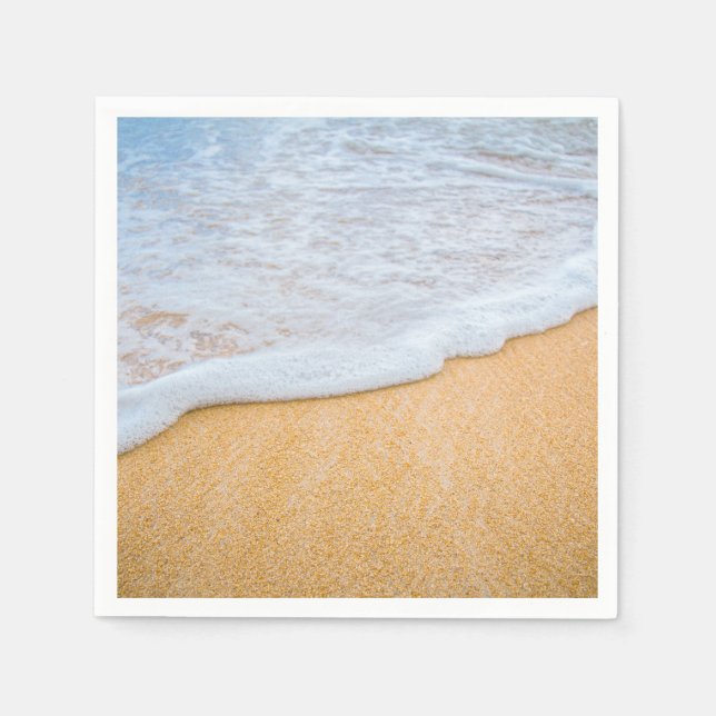 Sandy Beach with Foamy Surf Photo Napkin (Front)