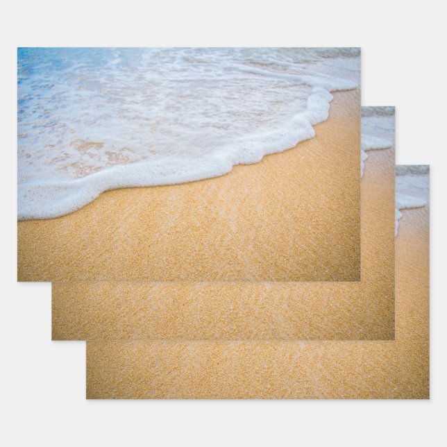 Sandy Beach with Foamy Surf Wrapping Paper Sheet (Set)