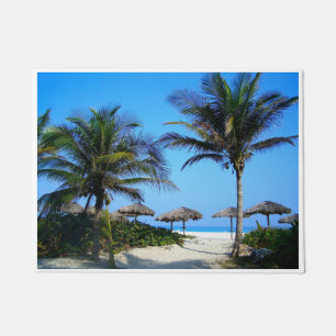 Sandy Beach With Palm Trees and An Ocean View Door Doormat