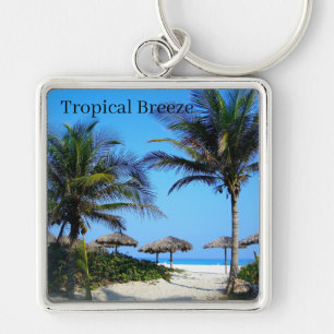 Sandy Beach With Palm Trees and An Ocean View Keyc Keychain