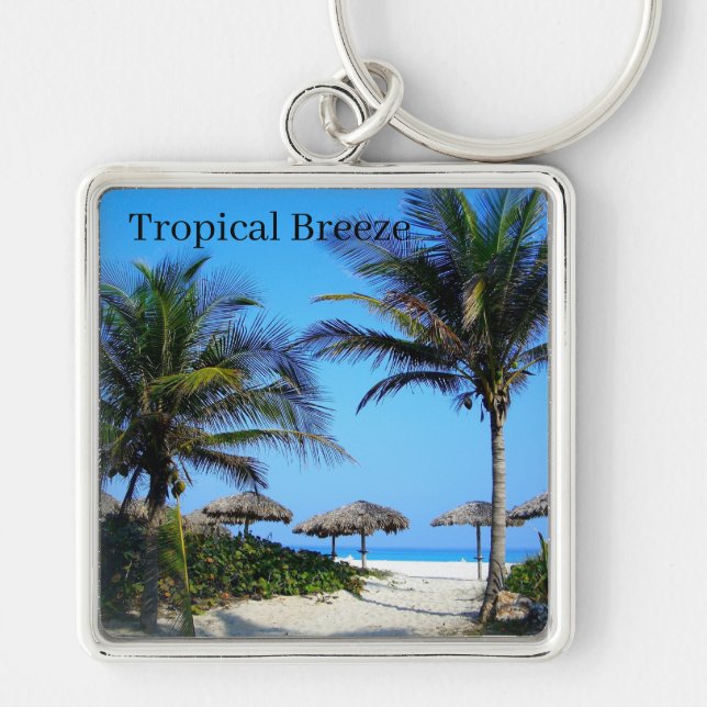 Sandy Beach With Palm Trees and An Ocean View Keyc Keychain (Front)