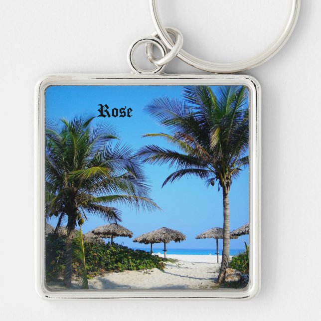 Sandy Beach With Palm Trees and An Ocean View Keyc Keychain (Front)