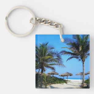 Sandy Beach With Palm Trees and An Ocean View Keychain