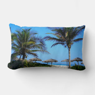 Sandy Beach With Palm Trees and An Ocean View Lumbar Pillow