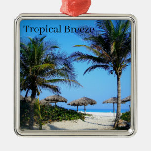 Sandy Beach With Palm Trees and An Ocean View Meta Metal Ornament
