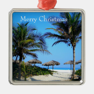 Sandy Beach With Palm Trees and An Ocean View Meta Metal Ornament