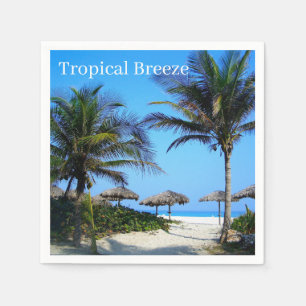 Sandy Beach With Palm Trees and An Ocean View Pape Napkin