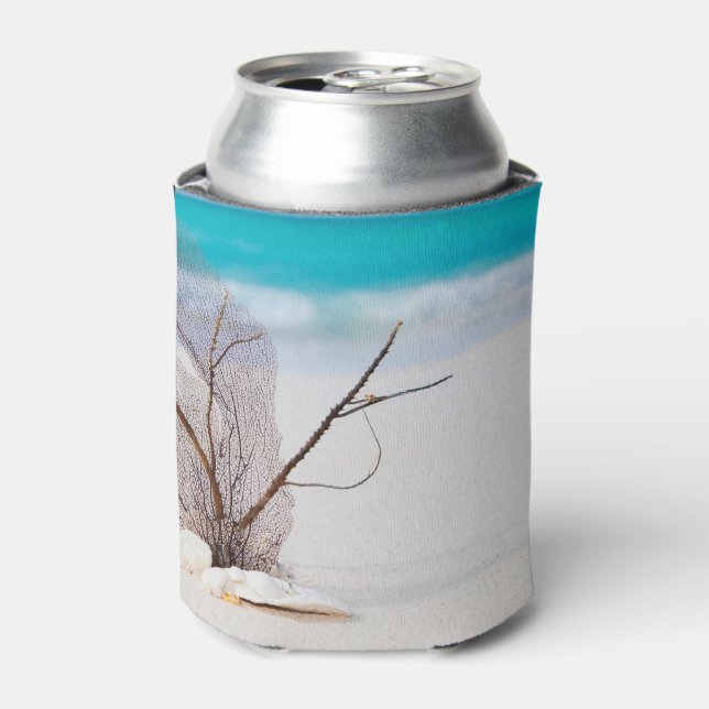 Sandy Beach with White Seashells Can Cooler (Can Front)